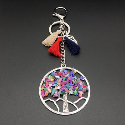 China Wholesale ALLOY jewelry pendant key chain colorful natural stone chakra stone of life with tassel for sale