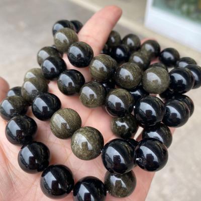 China Wholesale FASHIONABLE 6mm 8mm 10mm Gold Obsidian Bead Natural Black 12mm Bracelet Healing Crystal Jewelry for sale