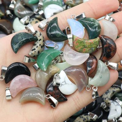 China Wholesale Natural Small Half Moon Pendant Necklace Chakra 2022 Chakra Agate Color Beautiful Crystal Jewelry Random Healing for sale