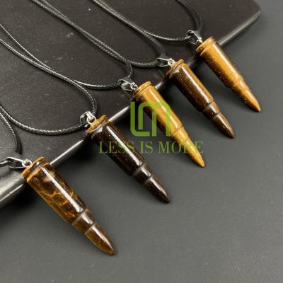 China Retro Chakra Natural Stone Trendy Punk Chakra Healing Tiger Eye Bullets Shape Hiphop Necklace Pendant Jewelry for sale