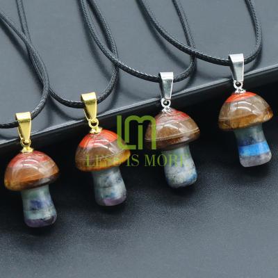 China Hot Selling Spiritual Crystal Stone Pendant Necklace Silver Healing 15*20mm Europe Natural Mushroom Chakra Gold Plated Fashion Jewelry for sale