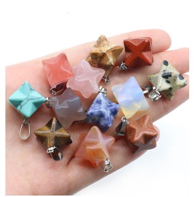 China Europe 14*20mm Natural Gemstone 12 Pcs / Pack Hand Craved Semiprecious Six Star Pointed Stone Pendant Set Jewelry for sale