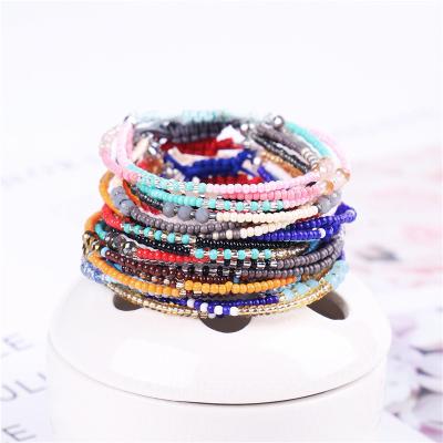 China Colorful Handwoven High Quality Small Seed Rice Three Layer Bohemia Style Glass Beads Bracelet DIY Jewelry for sale