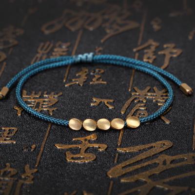 China TRENDY Bset Selling Cotton Handwoven Irregular Tibetan Thread Copper Bead Rope String Bracelet Multi Color DIYJewelry for sale