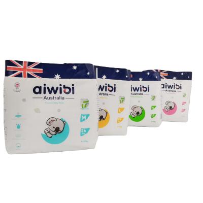 China Aiwibi Printed Disposable Newborn Baby Diaper Manufacturer, Cheap Baby Diaper Pants Style Baby Diaper for sale