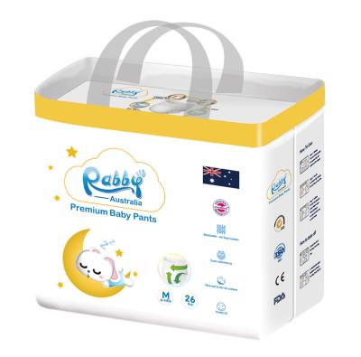 China Custom Printed Baby Diaper OEM Rabby Australia High Quality Soft Baby Diaper Pants Fast Absorbency for sale