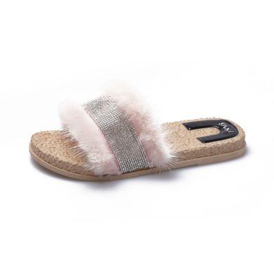 China 2020 Fashion Trend New Girl Lovely Heart Fur Women Soft Platform Slides Shoes for sale