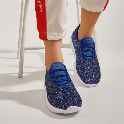 China Logo Shining Glitter Upper Light Weightblue Kids Shoes School Flat Shoes For Girls Sneakers for sale