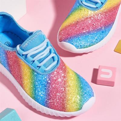 China Kids Sports Logo Rainbow Glitter Upper Soft Lightweight Colorful Kids All-match For Kids Shoes for sale