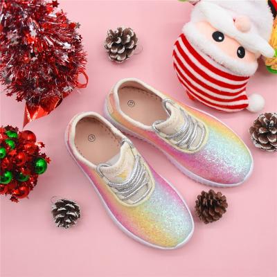 China New High Quality Light Shiny Shiny Glitter High Quality OEM Rainbow Sneakers Custom Made Shoes For Kids Girls Sports Shoes for sale