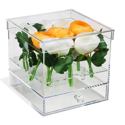 China Environmental Friendly Clear Acrylic Eternal Rose Long Stem Valentines 9 Flower Gift Box With Drawer for sale