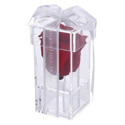 China Wholesale Custom Small Clear Luxury Simple Transparent Bouquet Storage Acrylic Preserved Rose Flower Gift Box With Drawer Lid for sale