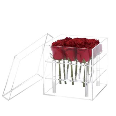 China Wholesale Luxury Clear Single Bouquet Empty Transparent Gift Rose Preserved Luxury Acrylic Flower Packaging Boxes for sale