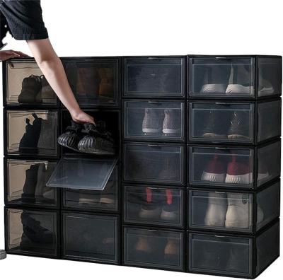 China Wholesale Luxury Sliding Giant Sliding Front Sneaker Shoe Box Storage Organizer Big Foldable Wide Dropfront Viable Side Opening for sale