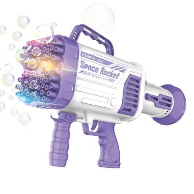 China Plastic Automatic 64 Holes Bubble Blaster Gun Machine Toys 64 Holes Bazooka Rocket Electric Bubble Gun Gatling Bubble Machine With Light for sale