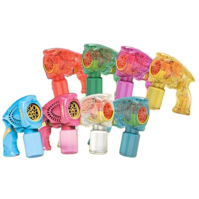 China Kids Toy Electric Transparent 5 Hole Soap Water Plastic Outdoor Automatic Bubble Gun Blowing Machine Gun With Light Bubble Briefs Maker for sale