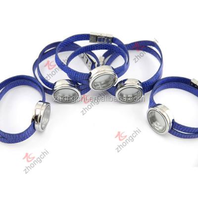 China ALLOY Royal Blue PU Snake Leather Bracelet With Living Round Pendant Decoration Bracelet for sale