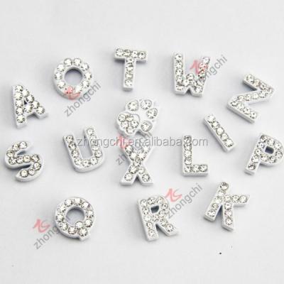 China Zinc Alloy Colorful Rhinestone Slide Letter Charm Fit 8mm Belts Necklace Bracelet for sale