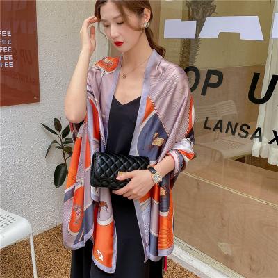 China Wholesale Casual Ladies Orange Color Matching Silk Scarves 90*180cm Travel Beach Long Printing Silk Shawl Scarf for sale