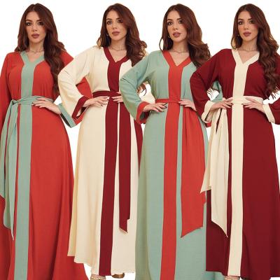 China Wholesale Luxury Muslim Clothing Two Sleeve Muslim Dress Islam Long Sleeve Dubai Abaya Color Matching Dress For Women for sale