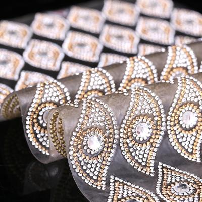 China 24*40cm environment inspection factory price hotfix rhinestone sticker transfer balancing leaves rhinestone charms for sale