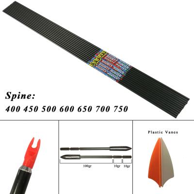 China Linkboy Archery Sp400-750 Carbon Arrow Shafts ID3.2mm X10 Arrow Pin Nock Plastic Vanes Pure Point For Recurve Bow DIY for sale