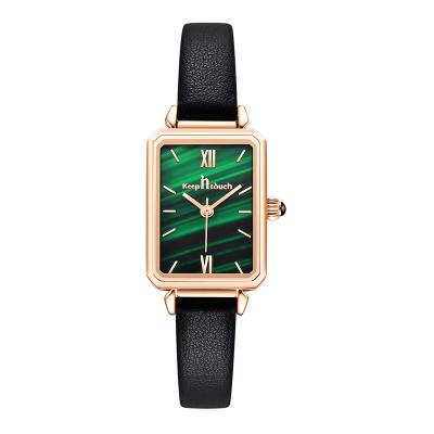 China Hot Selling Water Resistant 2021 Fashion Women Leather Watch Green Dial Minimalism Square Watches for sale