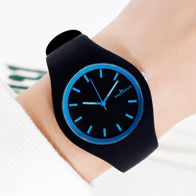 China Teenager Unisex Blue Strap Silicone Black Indicator Waterproof Quartz Watch Water Resistant Student Wrist Watch for sale