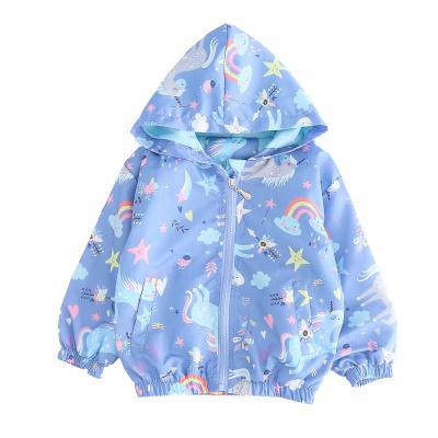 China KYO Windbreaker For Children Hooded Viable Rainbow Unicorn Outerwear Long Sleeve Coat for Girls for sale