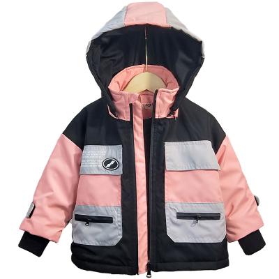 China KYO Children's Breathable Cotton Jacket Girls Color Combination Quilted Hooded Thick Coat Cotton Jacket for sale