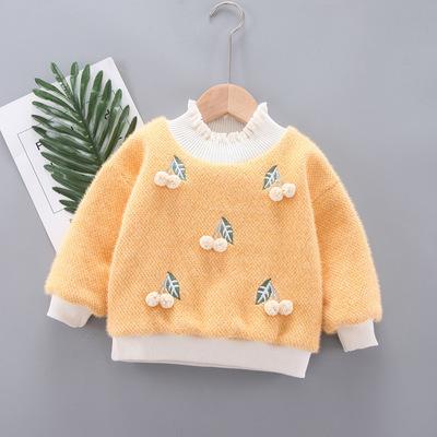 China KYO Autumn And Winter Girls Sweaters Kids Viable Plus Fleece Lace Collar Sweater With Cute Cherry for sale