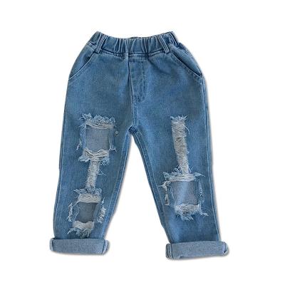 China KYO Children's Clothing Summer Boys and Girls Breathable Korean Style Ripped Loose Jeans Casual Pants for sale