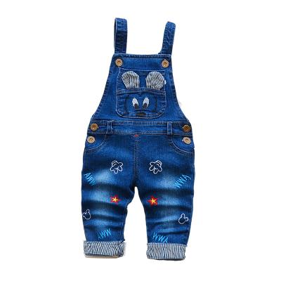 China Cute Sustainable KYO Boys Spring Denim Overalls Cartoon Print Baby Fashion All-match Pants for sale