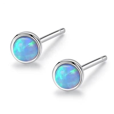 China CLASSIC Simple sterling silver Opal round colored stone Opal women stud earrings for sale