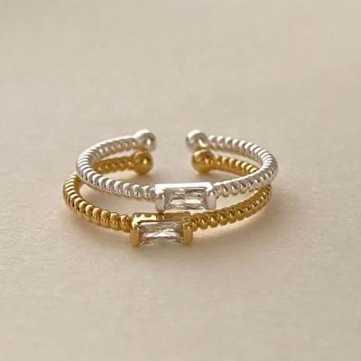 China CLASSIC Simple 925 sterling silver square zirconium twist retro Electroplated 18k gold ring for women for sale