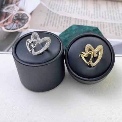 China TRENDY Fashion micro - inset zircon metal wind band Diamond rings opening adjustable gold heart lover ring for sale