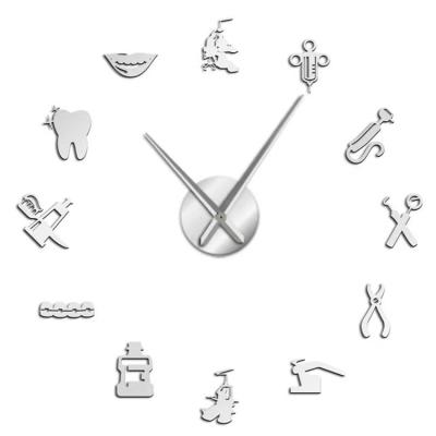 China Full DIY Dentist Clinic Dental Doctor Tools Frameless Medical Wall Clock 3D Room Art Wall Clock for sale