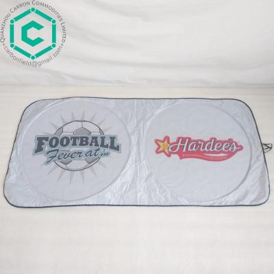 China USA Nylon Market White Polyester With Silver Coated Hardware With Footboll Club Logo Car Front Window Shade for sale