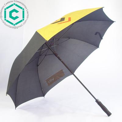 China Automatic Golf Umbrella Panama Market Fiberglass Open Frame Full With Design Golf Umbrella With Pocket for sale