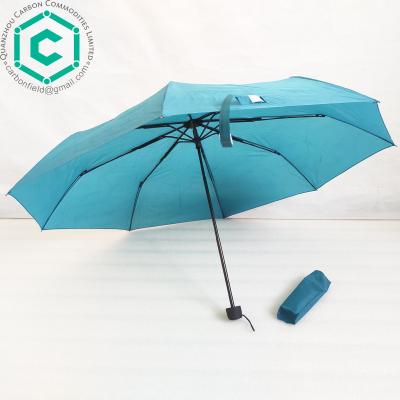 China Thailand Market Foldable Style Cheap Solid Polyester Black Coated Umbrella Steel Frame 3 Fold Umbrella for sale