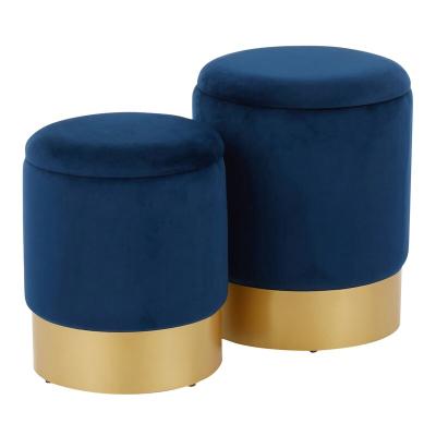 China Modern Round Velvet Storage Design Single Storage Ottoman Sets With Gold Metal Seat for sale