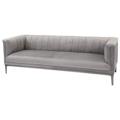 China (Others) Lightweight Adjustable Gray Velvet Covered Three Seater Living Room Furniture Ribbed Sofa for sale