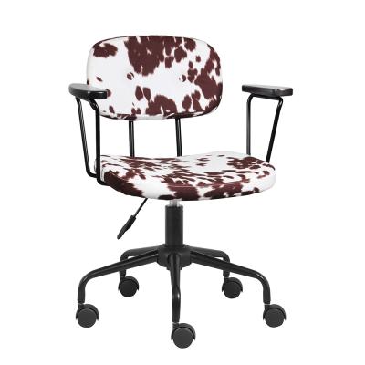 China Brown Cowhide Modern Fabric Color Adjustable (Height) Style Wooden Arms Swivel Low Chair for sale