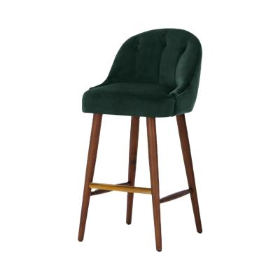 China Modern Home Bar Furniture Wooden Legs Velvet Fabric Upholstered Wooden Leg Bar Stools for sale