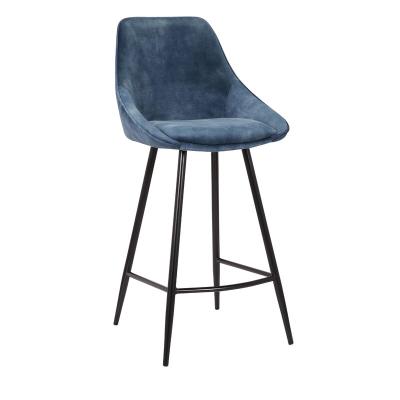 China Modern Home Bar Furniture Velvet Fabric Upholstered Metal Leg Armless Bar Stools for sale