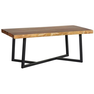 China Convertible Solid Wood Top Oak Furniture Black Steel Low Dining Table for sale