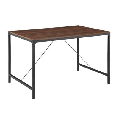 China 48 Inch Corner Iron Walnut Color Convertible Rustic Wood Dark Dining Table With Black Metal Legs for sale