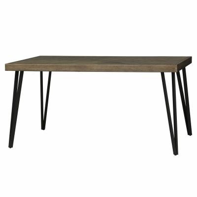 China (Toffee Other) Adjustable Rustic 60inch Finished Solid Wood Dining Table In Black Metal Legs for sale