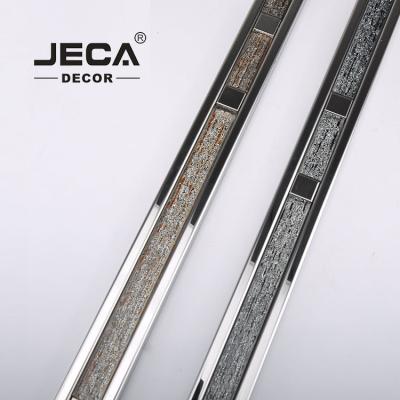 China Free Sample Foshan JECA Modern Stainless Steel Tile Trim With Diamond Decoration OEM Logo High Quality Metal Tile Profiles For Bathroom for sale