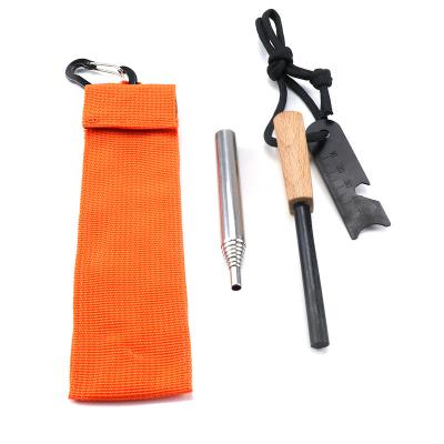 China Wood Handle Magnesium Rod Fire Flint Steel Striker Campfire Pouch Bellows Fire Starter Wood Handle Flint Ribbon Bag for sale